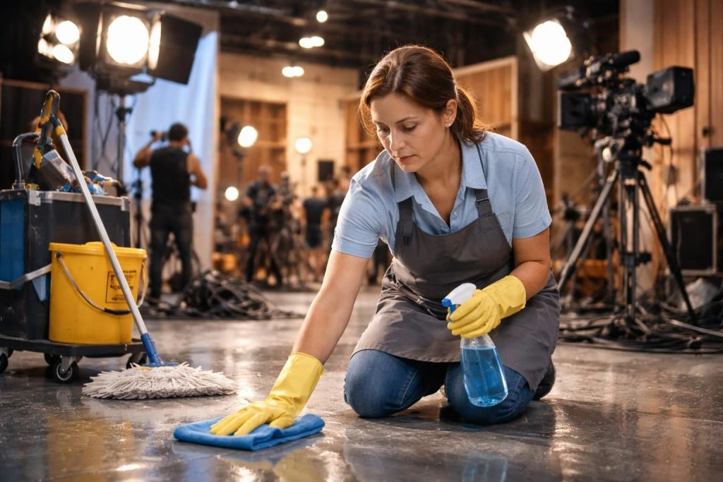 découvrez les coulisses captivantes d'un tournage avec une femme de ménage, entre scène et réalité, sur le lieu de tournage.